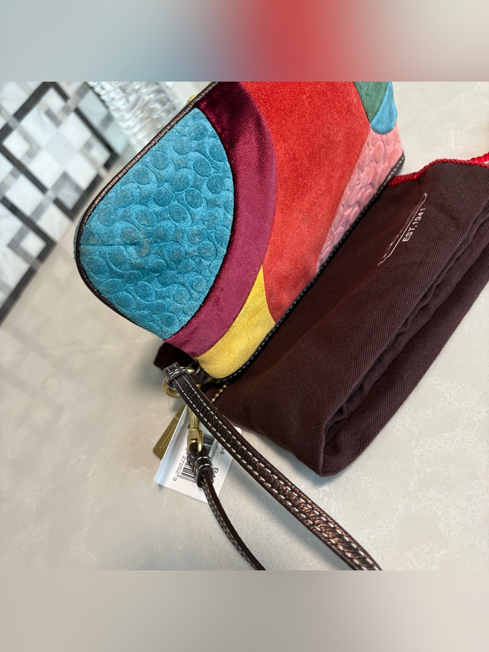 Y2K VTG Coach Velvet Suede Patchwork Clutch | Hammered Hardware | 40854 - Picture 9 of 16